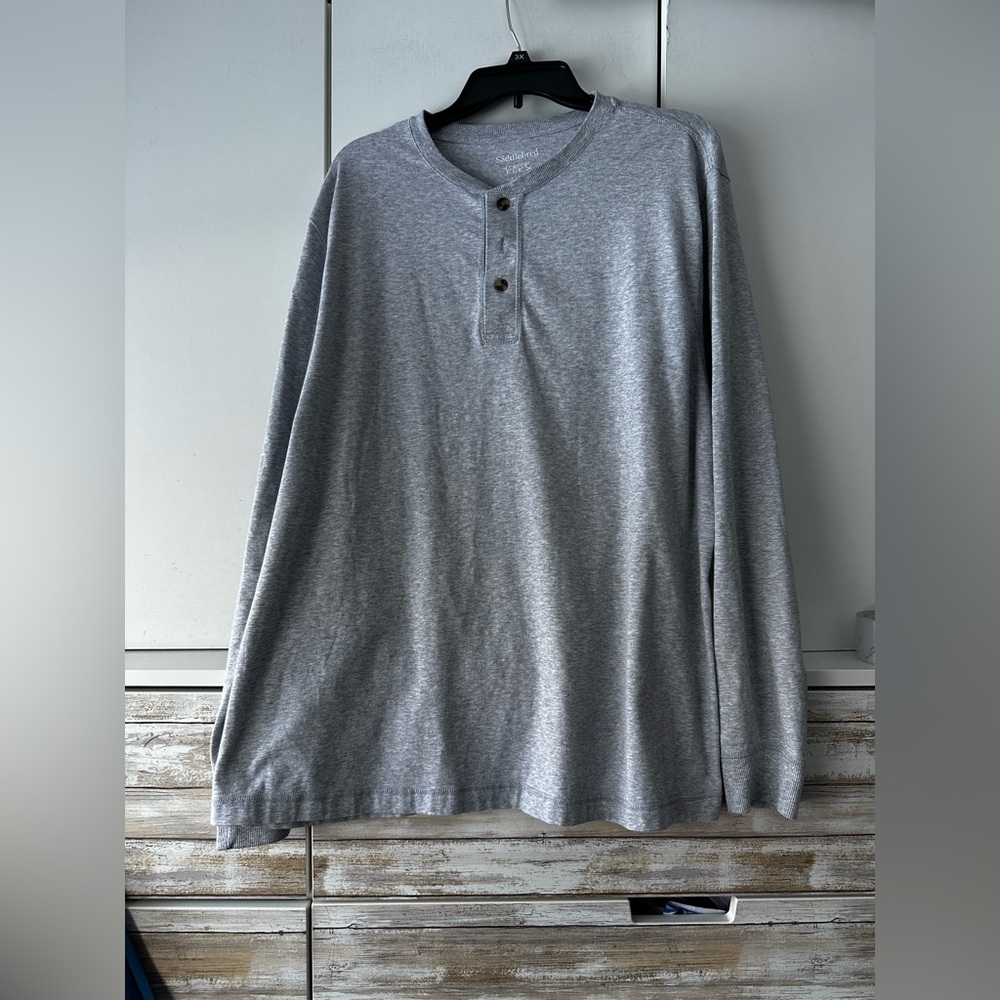 👕 Saddlebred Comfort Flex Gray Long Sleeve Henley Shirt XL
